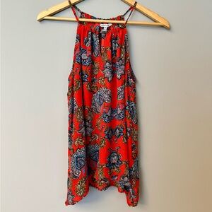 Collective Concepts Red Floral Camisole Tank Handkerchief Hem Flowy Vibrant